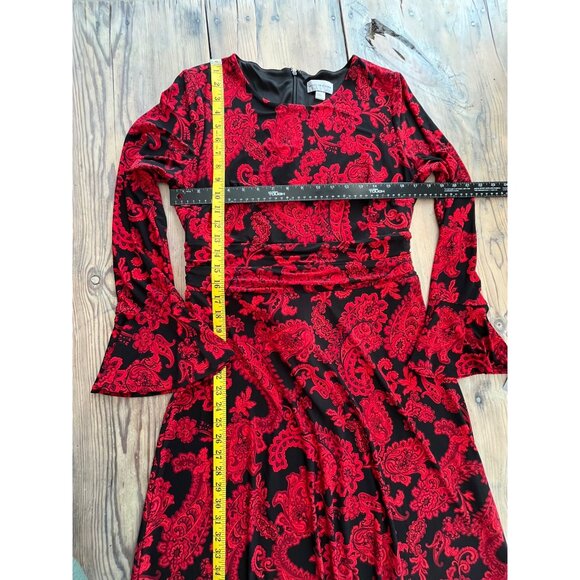 Marc New York Fit and Flare Midi Dress Womens 12 Red Floral Bell Sleeve Flowy - Picture 6 of 7